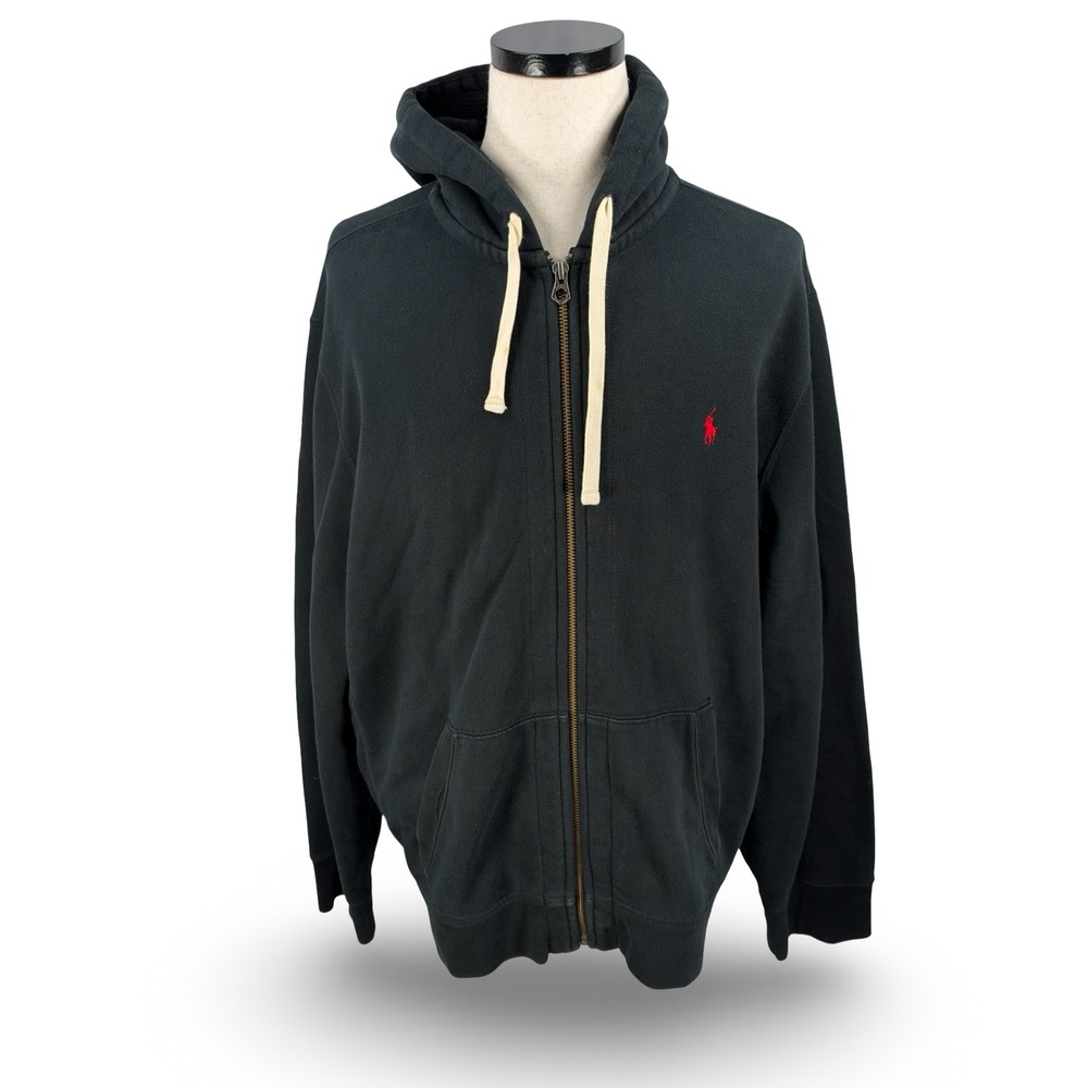 Polo Ralph Lauren Mens XXL Gray Full Zip Waffle Lined Hoodie Red Pony Logo